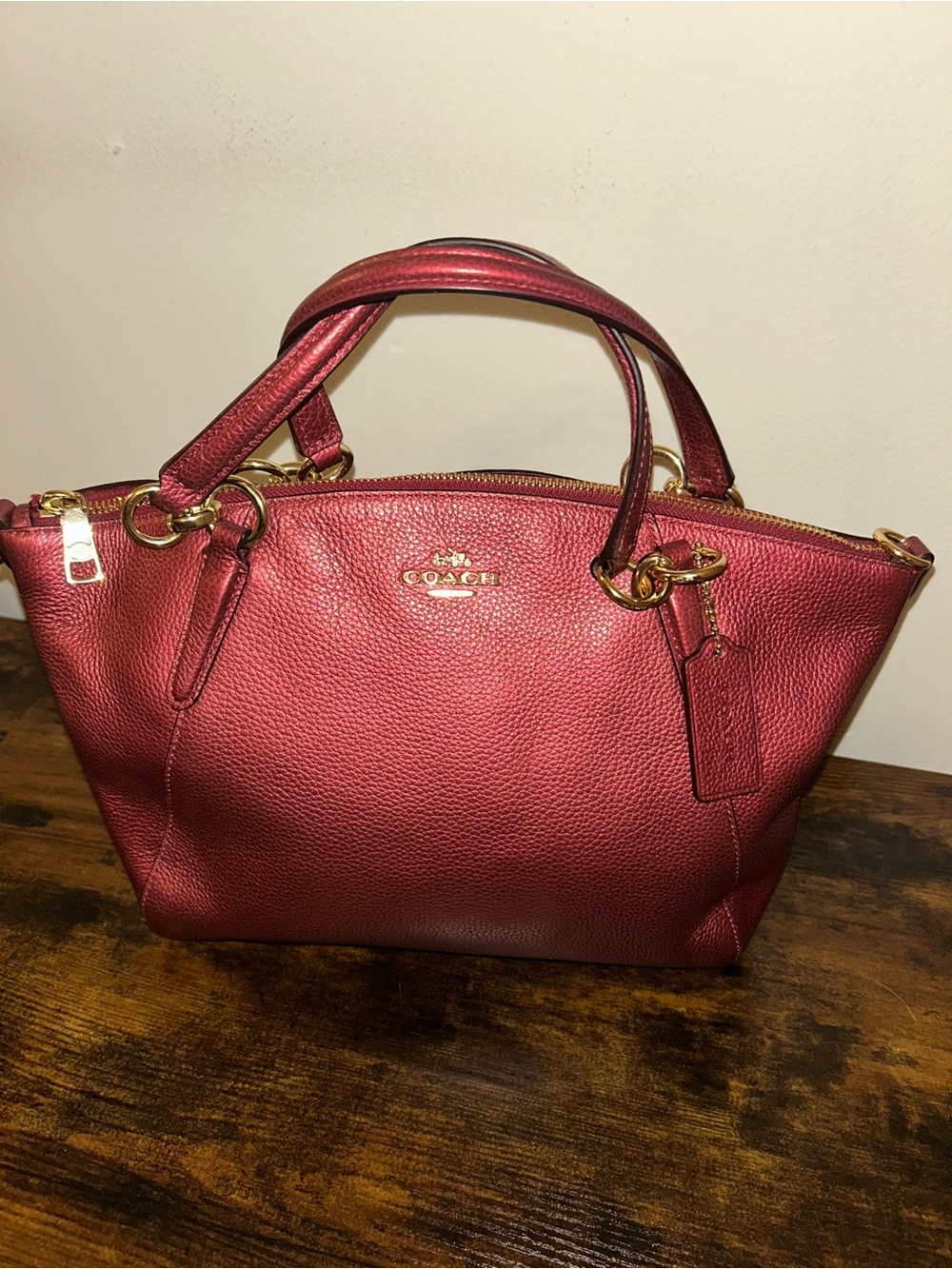 Coach Kelsey Handbag in Metallic Cherry (missing crossbody strap) - Picture 5 of 5